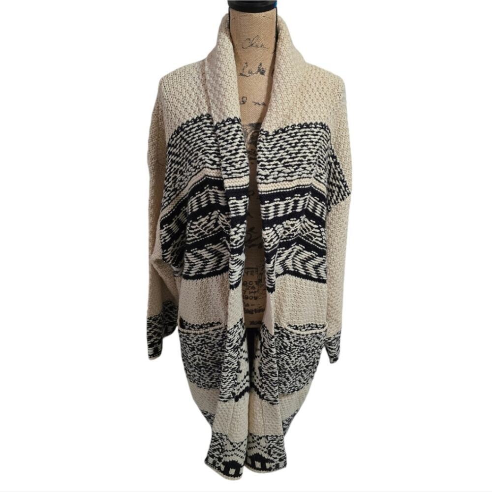 Lucky Brand Women's Fair Isle Print Coatigan Wool Cream & Black Plus XXL‎ NEW - Picture 2 of 12